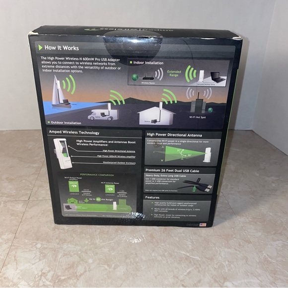NEW Amped Wireless High Power Wireless-N 600mW Pro USB Adapter UA600EX - Picture 3 of 6